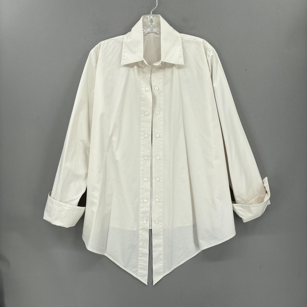Fe Noel Shirt Medium White Belted Tunic High Low Hem Japanese Cotton Button Up